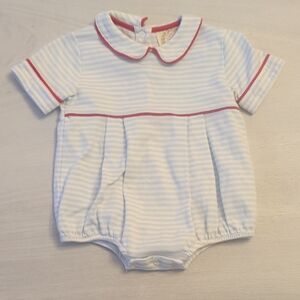 TBBC Striped bubble Onesie with Red Trim And Peter Pan Collar